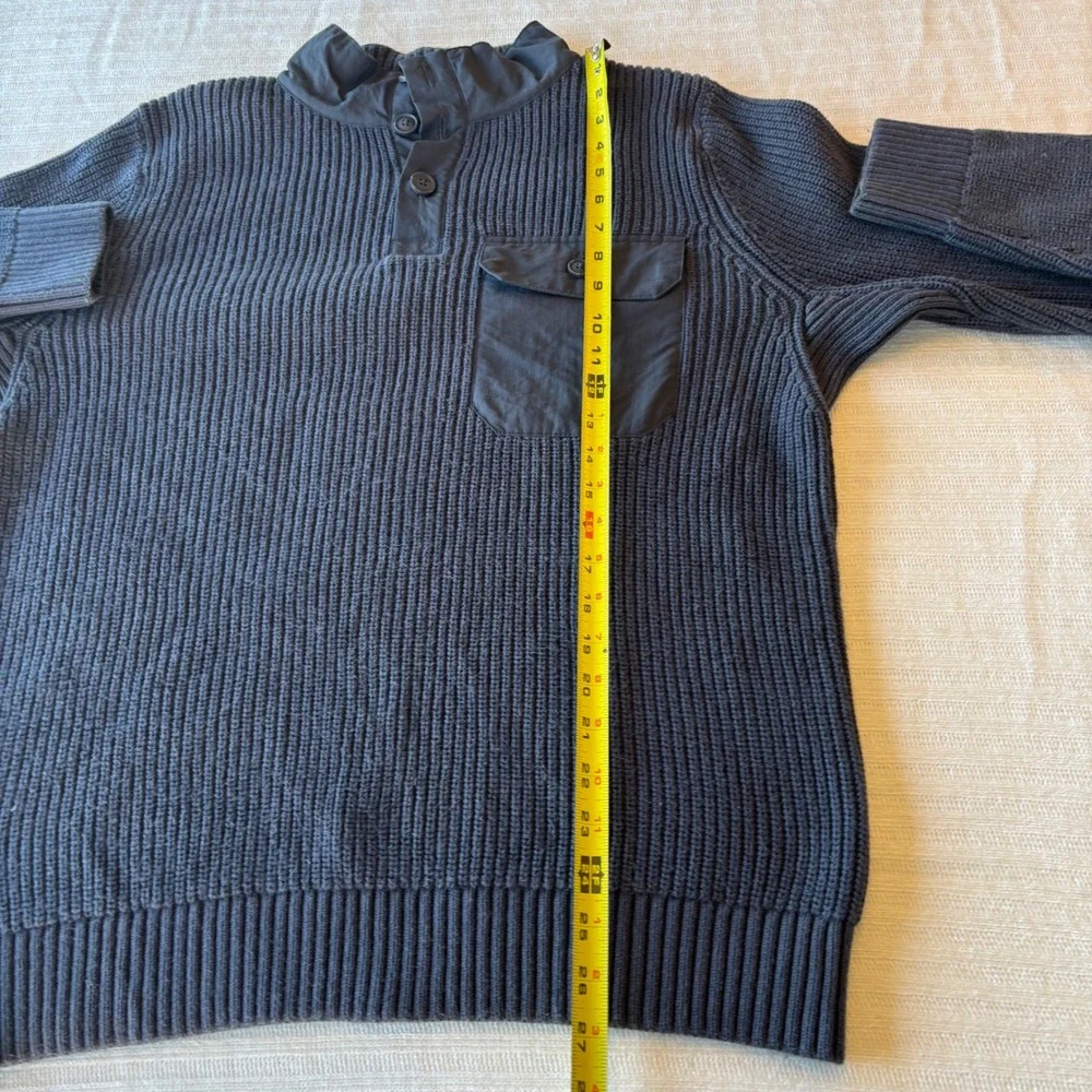 Duluth Trading Co Mens Gray Ribbed Henley Sweater Nylon Trim Elbow Patches M